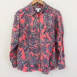 Charter Club Floral Mosaic Linen Button Up